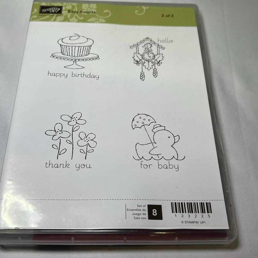 2 Stampin' Up Easy Events Stamp Sets of 8 Wedding Christmas Baby Birthday Hello